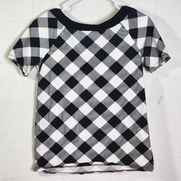 Justice Black White Check SS Black Sequin Bow Neckline Cotton Span Top Size 18 - Picture 10 of 16